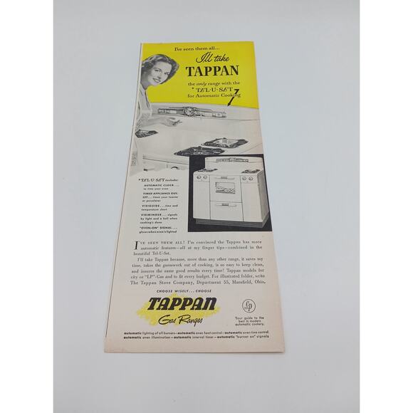 1940s Vintage Tappan Gas Range Decoralite Lightolier Kitchen Stove Print Ad - Picture 1 of 2
